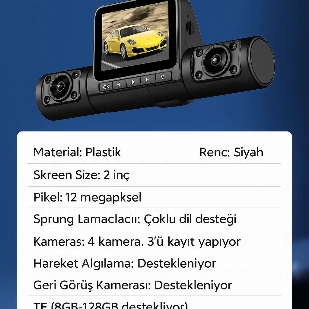 Gece Görüşlü 4 Kanallı Araç Kamerası - TR Standartlarına Uygun